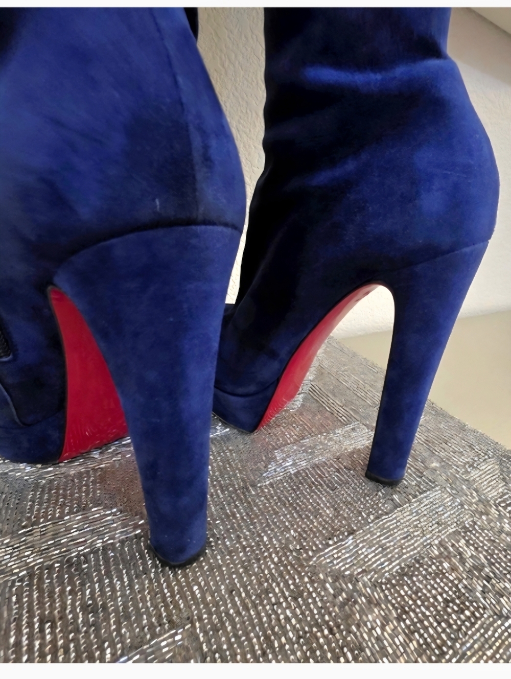 Christian Louboutin Royal Blue Suede Knee-High Boots - Size EU 39 (Fits US 8) - Picture 12 of 16